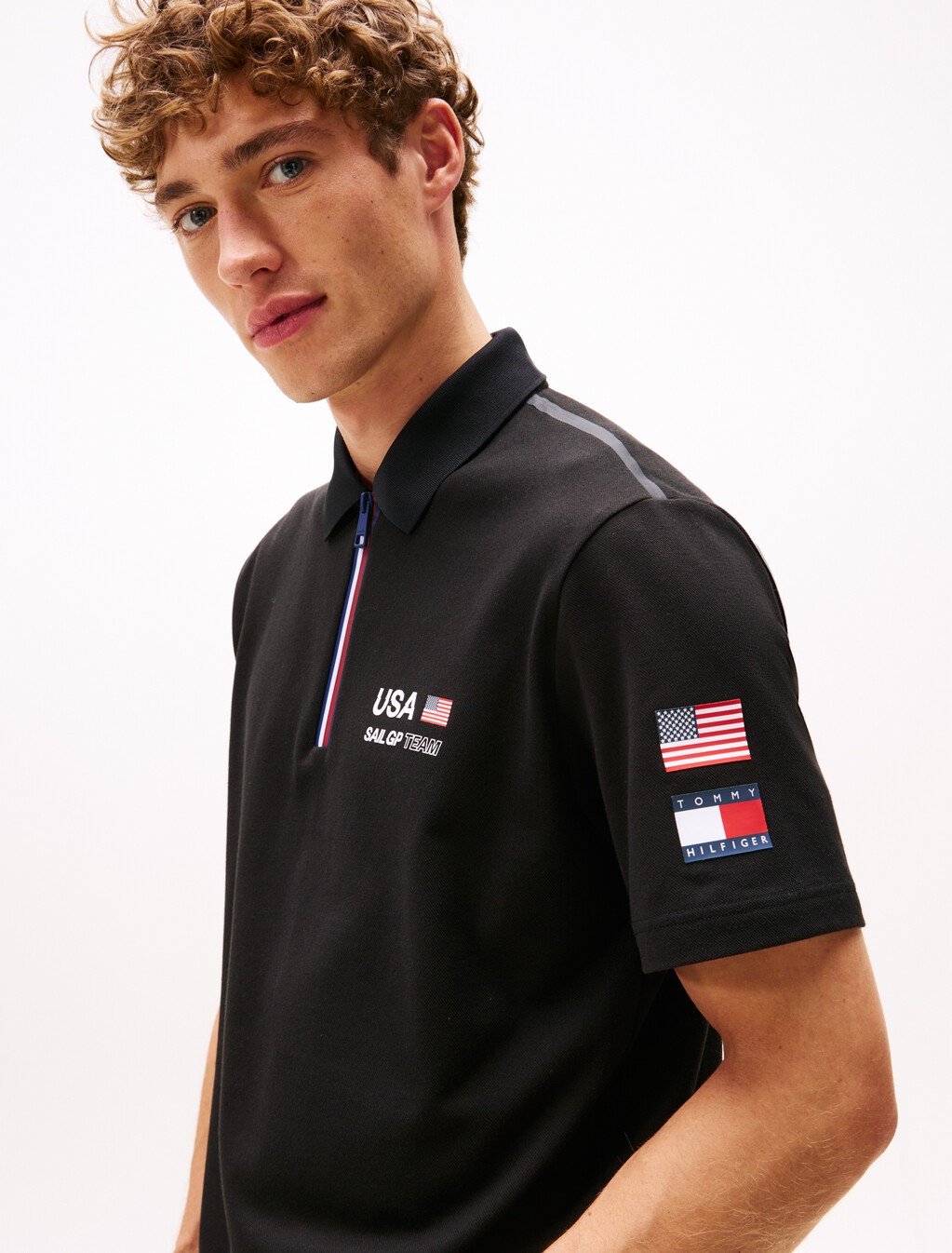 Tommy x U.S. Sail GP Team Pique Relaxed Fit Polo Shirt, Black, hi-res