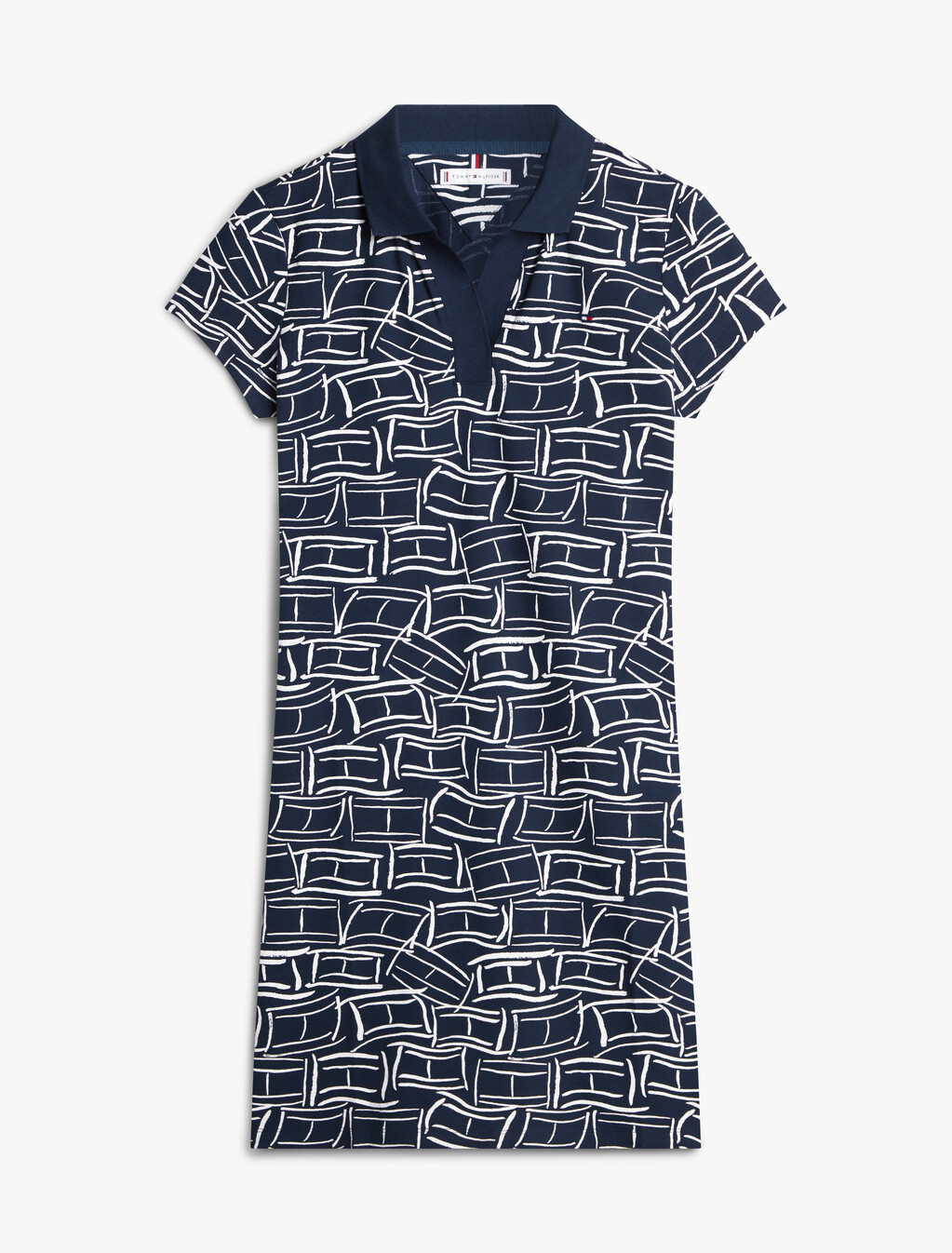 1985 珠地棉短袖 Polo 連身裙, Flag Feathers Dark Night Navy, hi-res