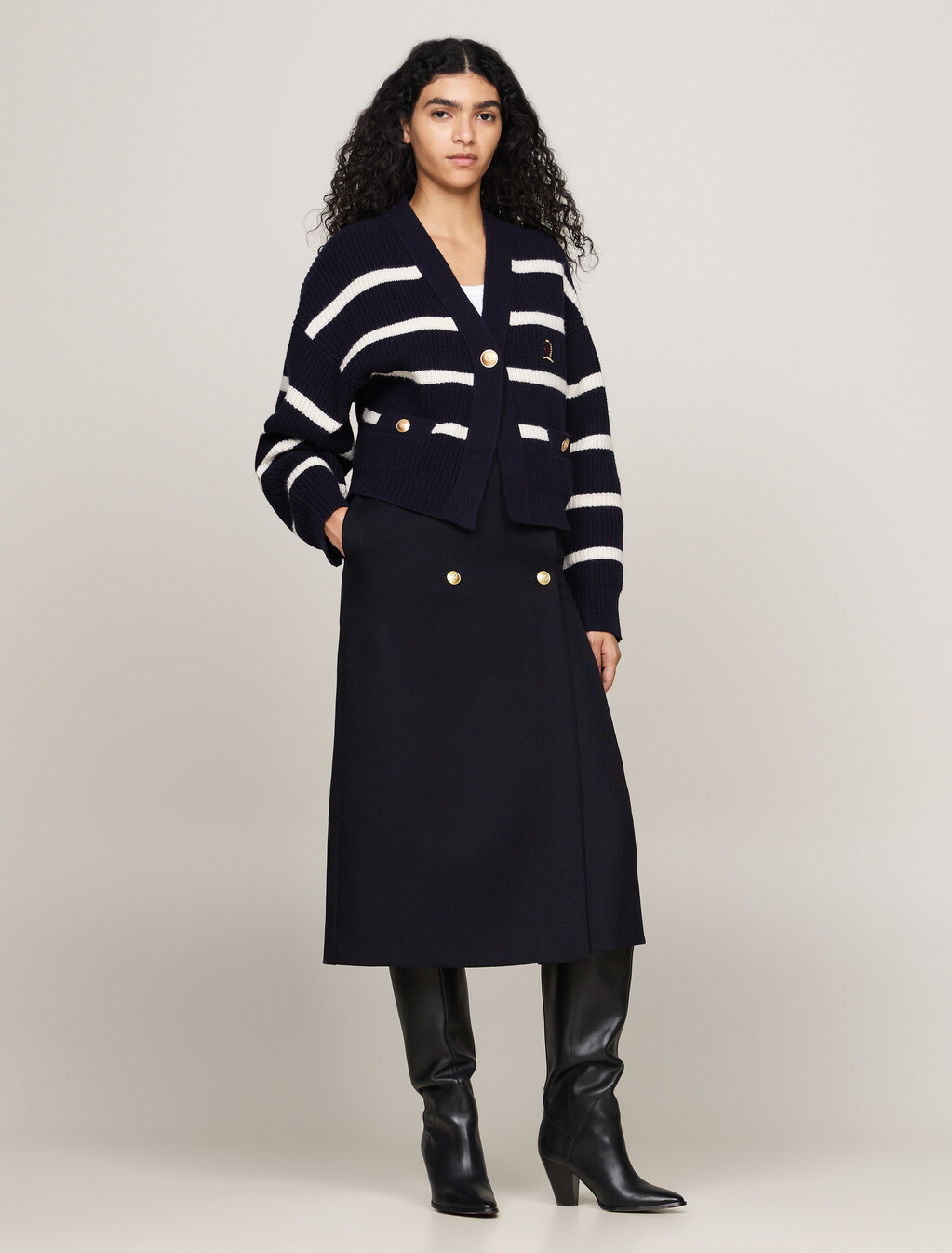 Crest Breton Stripe Pure Wool Cardigan, Desert Sky, hi-res