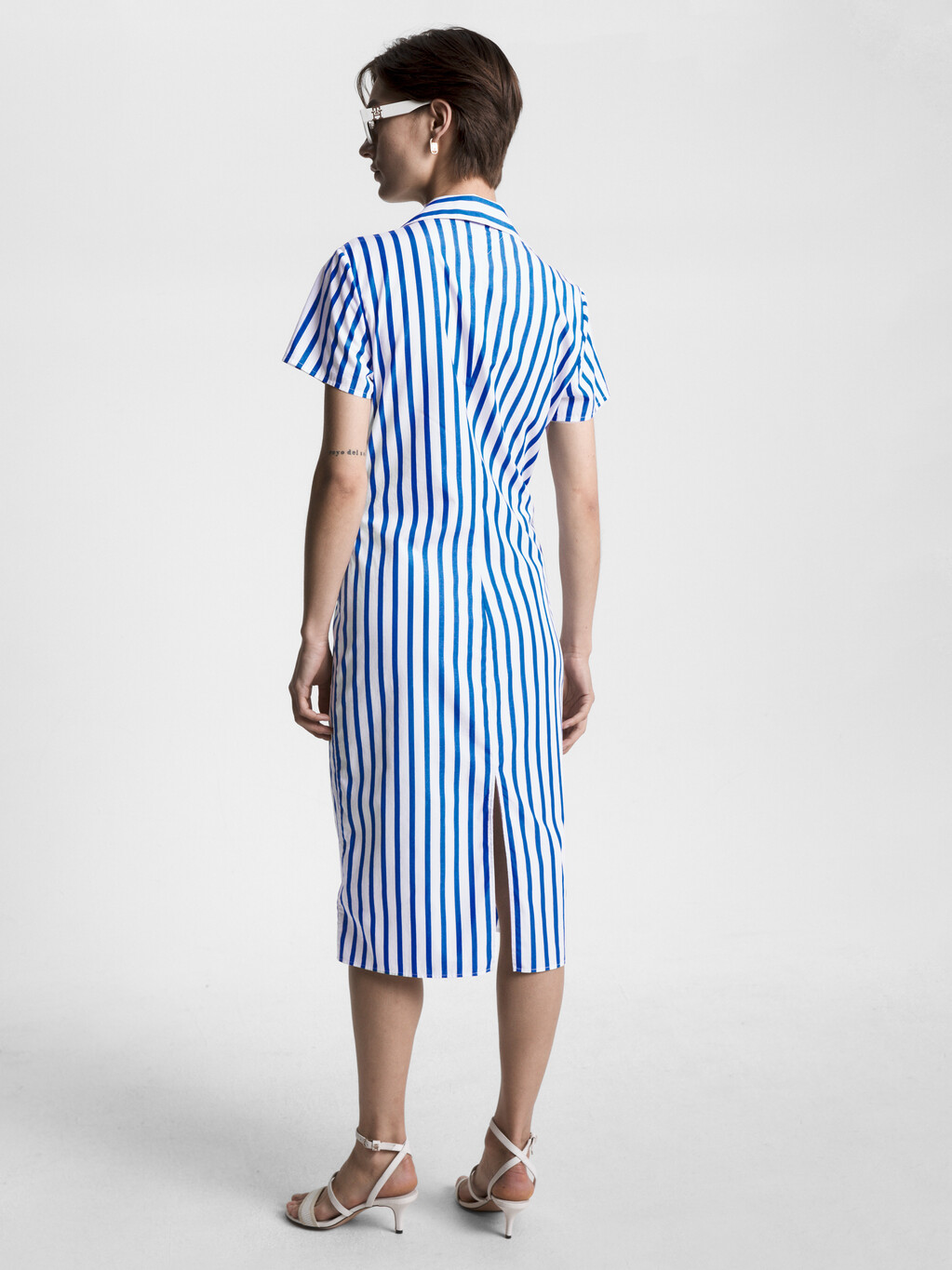 Stripe Poplin Twist Front Midi Dress, Banker Stp Ultra Blue, hi-res