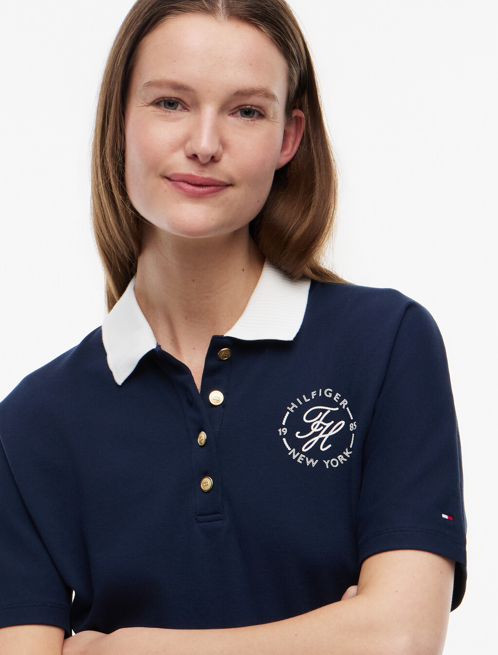 Regular Fit Gold-Tone Button Polo Shirt, Dark Night Navy, hi-res