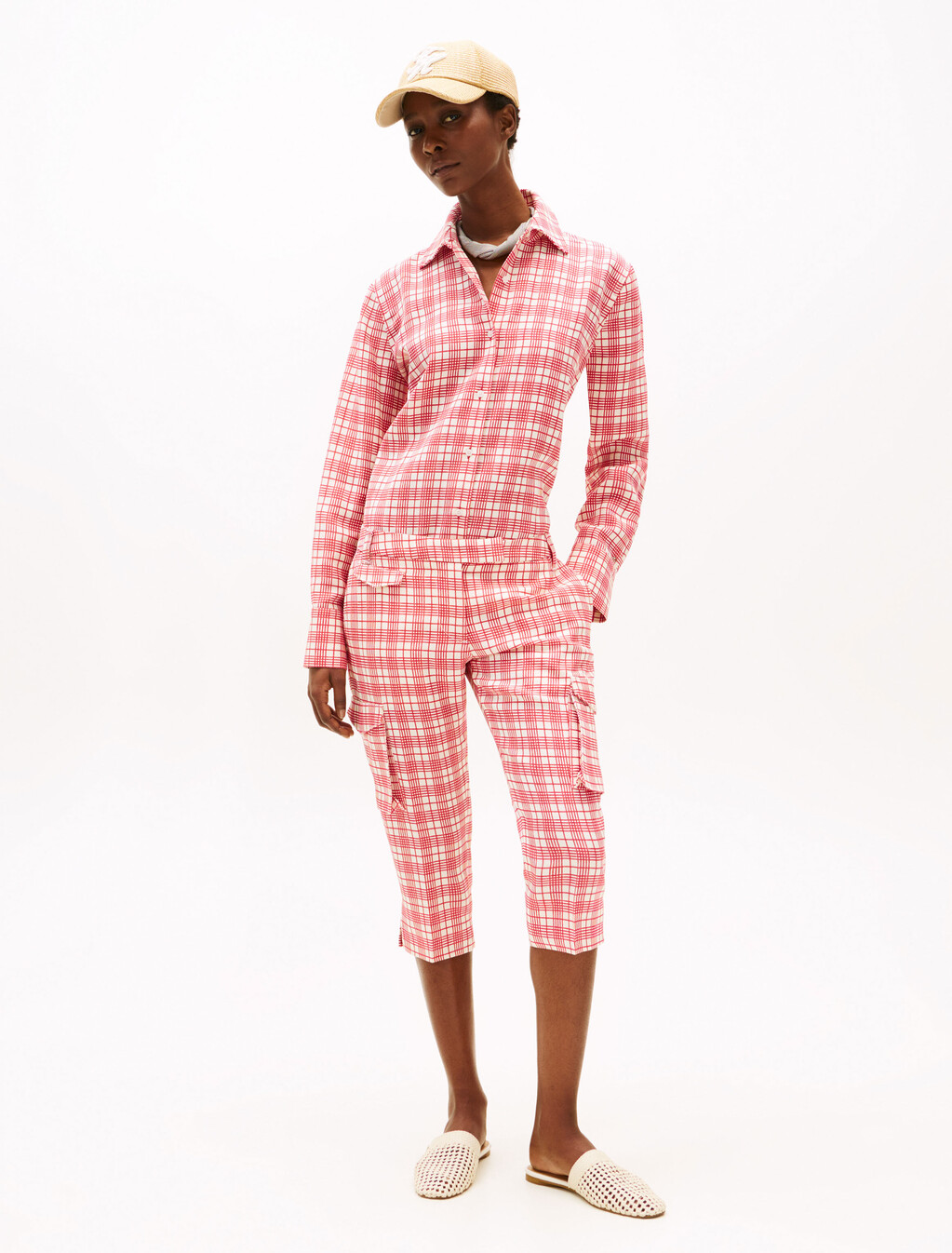 The Runway Collection Regular Silk Blend Shirt, Cream/Red Check, hi-res