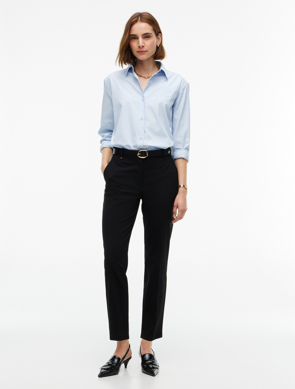 Travel Slim Straight Leg Trousers, Black, hi-res