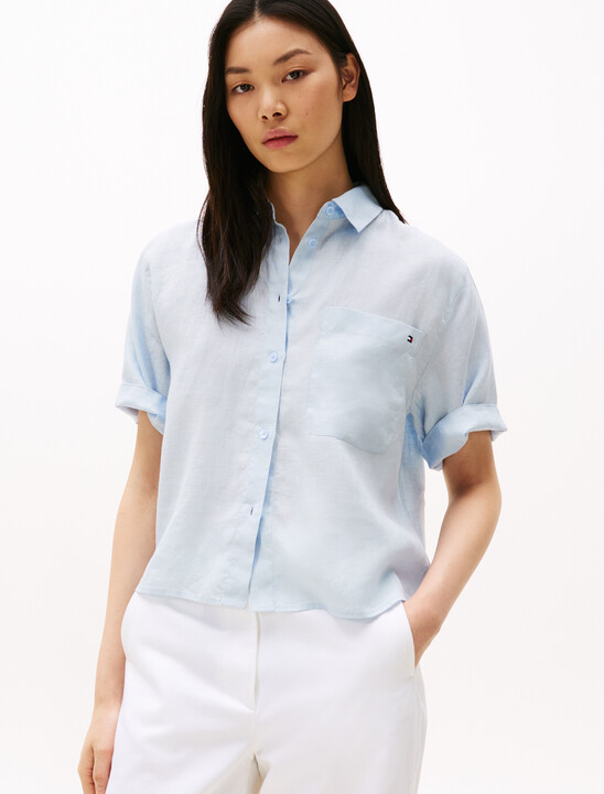 Relaxed Fit Short Sleeve Linen Shirt