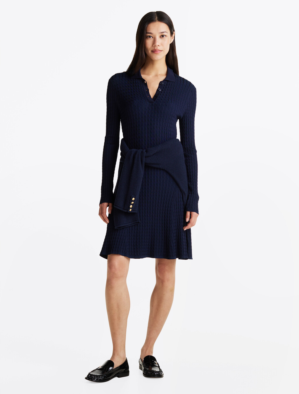 Cable Knit Mini Jumper Dress, Dark Night Navy, hi-res