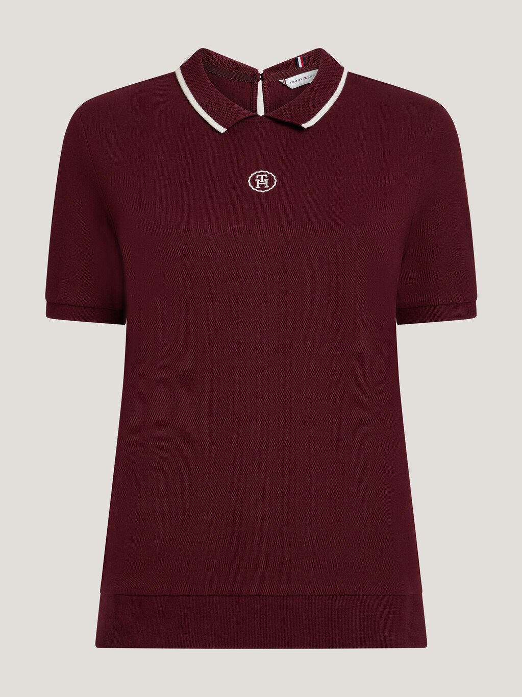TH Monogram Buttonless Polo, Deep Rouge, hi-res