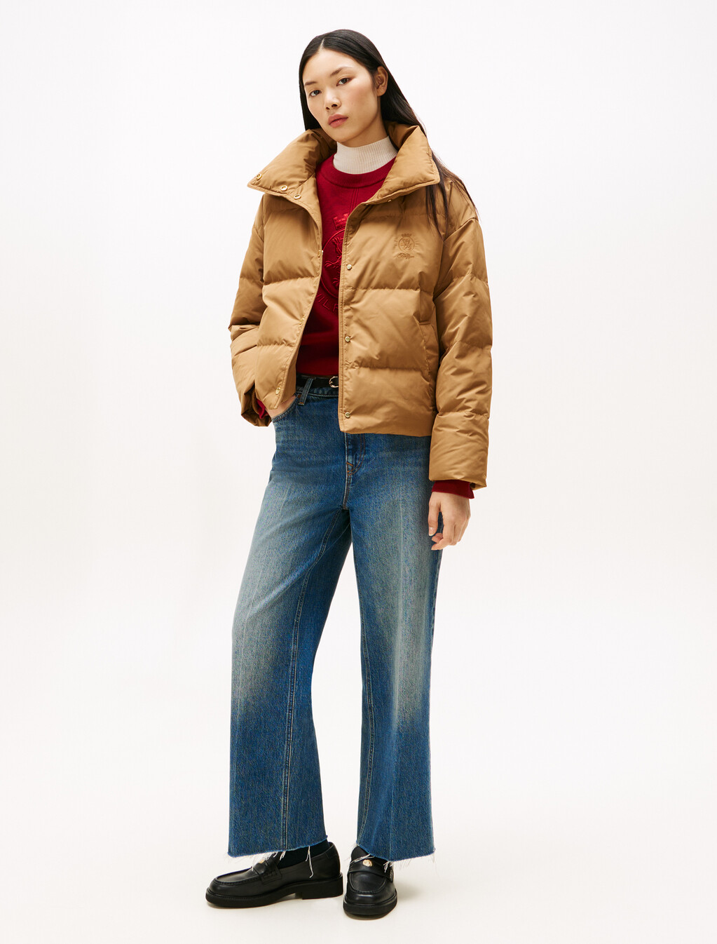 Crest Embroidery Down Puffer Jacket, Hickory, hi-res