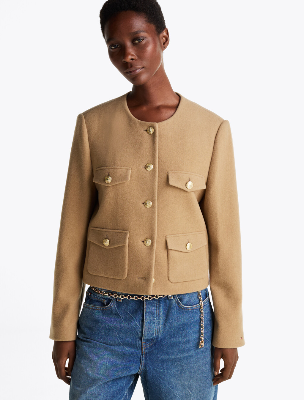 雙面羊毛短版外套, Classic Khaki, hi-res