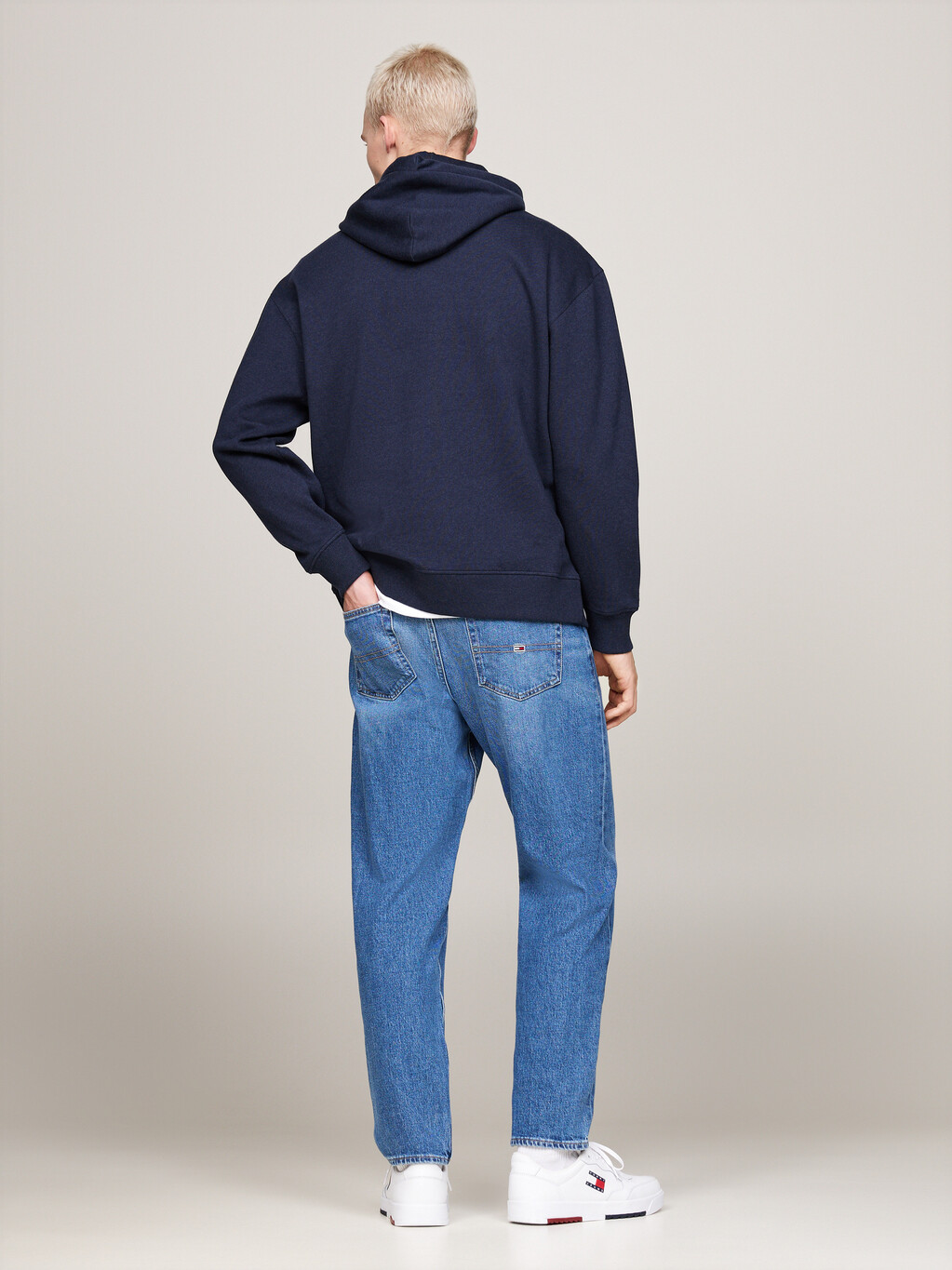 Tommy Flag Badge Mélange Relaxed Hoody, Dark Night Navy Melange, hi-res