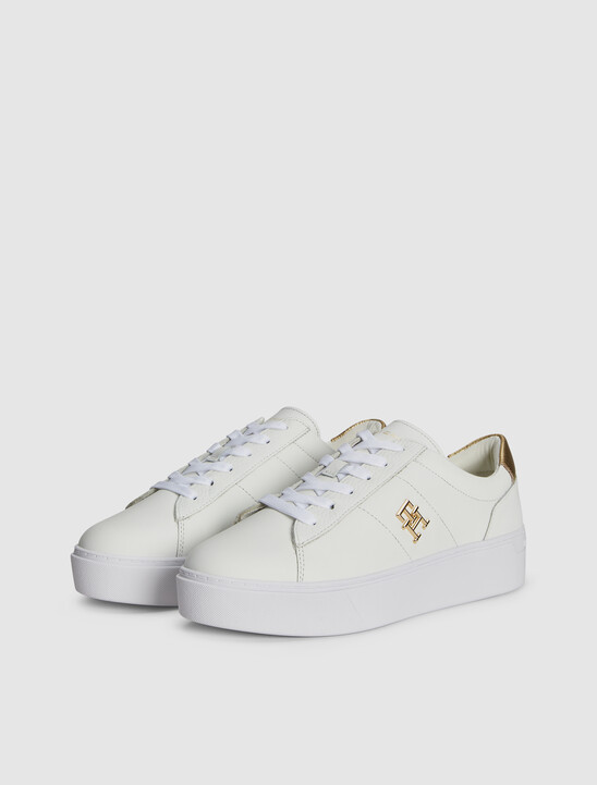 Leather Platform Court Trainers