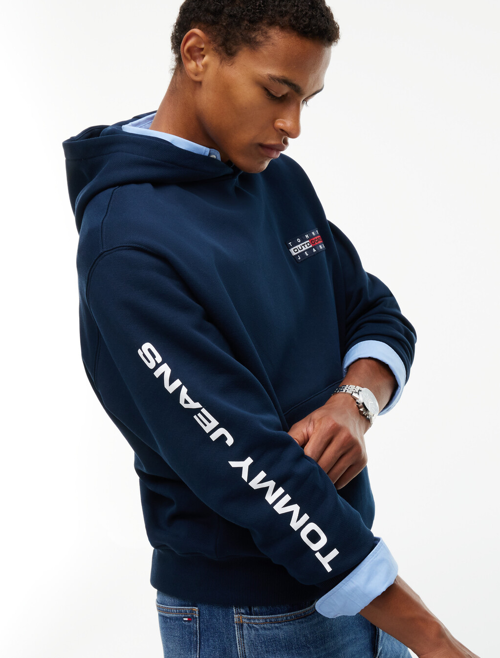 Back Logo Relaxed Fleece Hoody, Dark Blue, hi-res