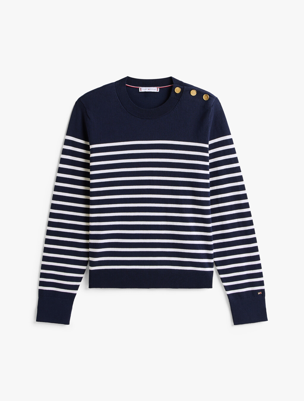 Jersey Gold-Tone Button Jumper, Placed Thin White Stp Sweaters, hi-res