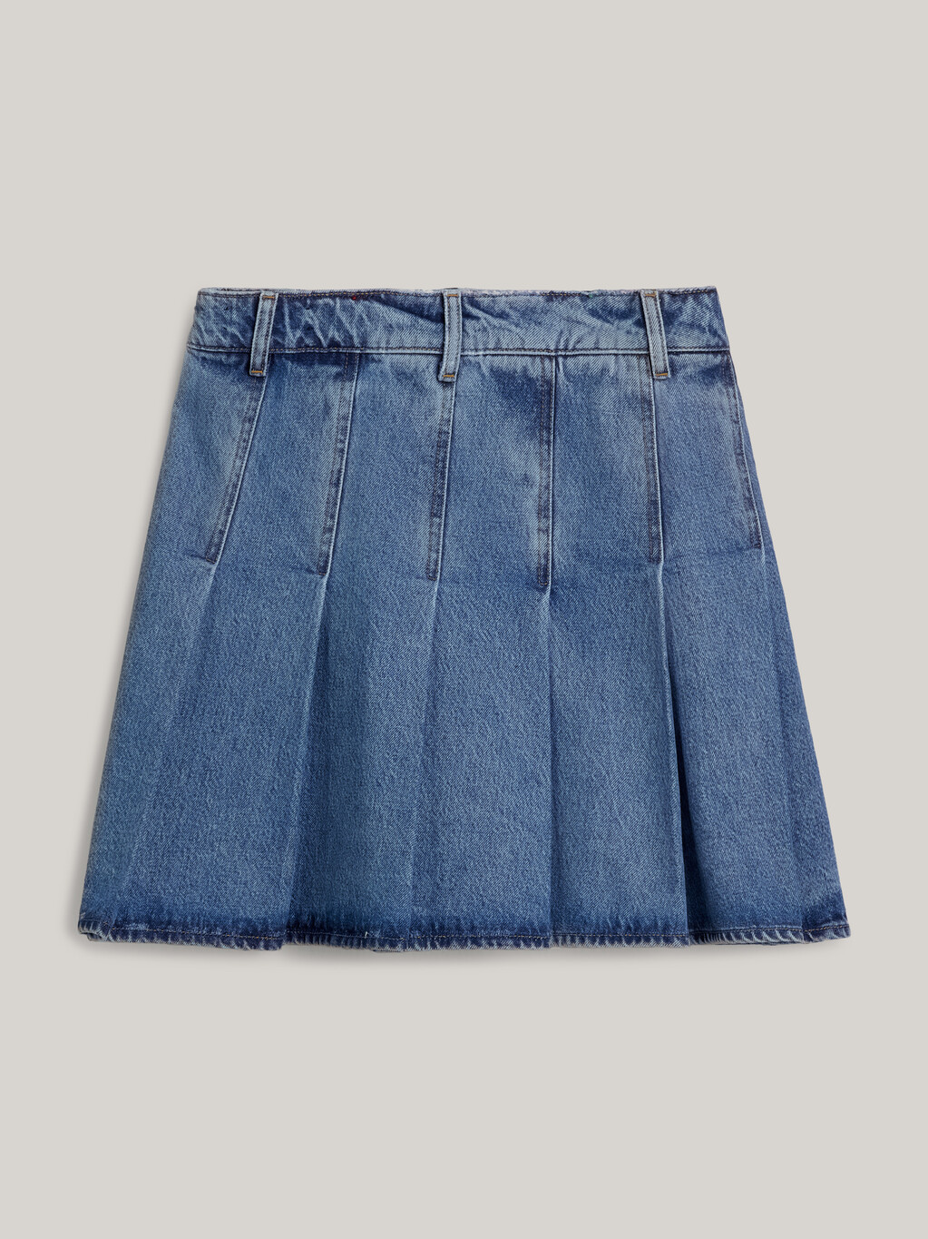 Pleated Denim Mini Skirt, Indigo, hi-res