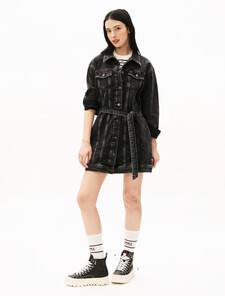 Dark Wash Trucker Dress, Denim Black, hi-res