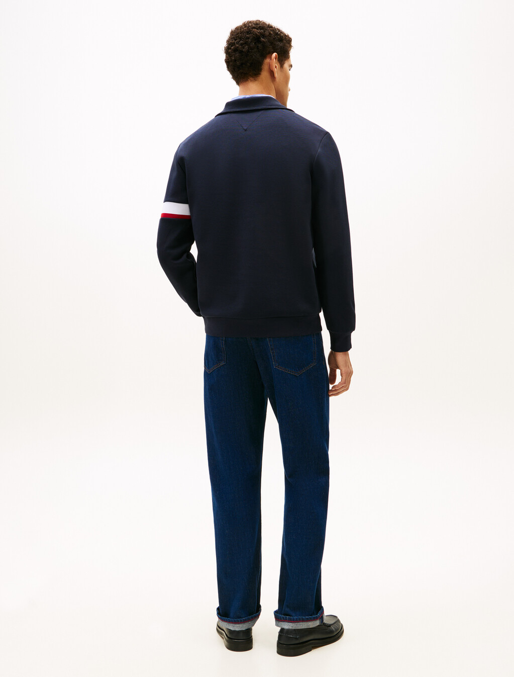 Half Zip Stripe Insert Cotton Pique Sweatshirt, Desert Sky, hi-res