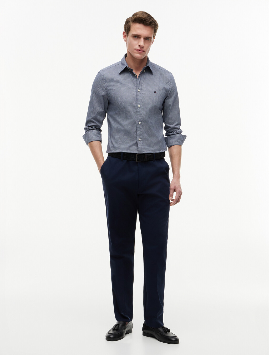 Slim Flex Micro Print Poplin Shirt, Carbon Navy / Allover, hi-res