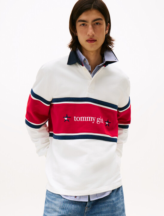 Tommy Girl Back Logo Relaxed Stripe Rugby Shirt