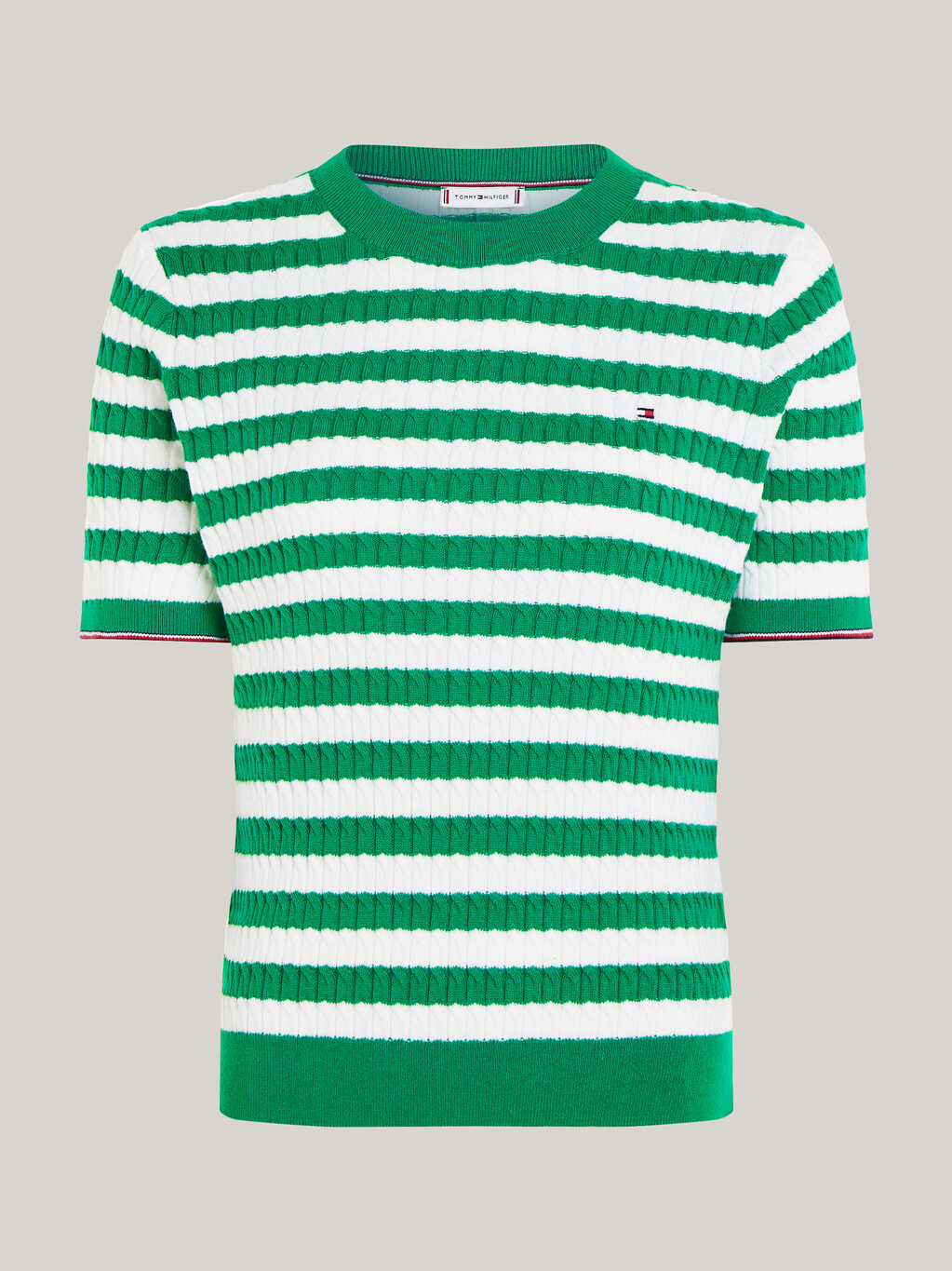 條紋修身短袖冷衫, Breton Ecru/Olympic Green, hi-res