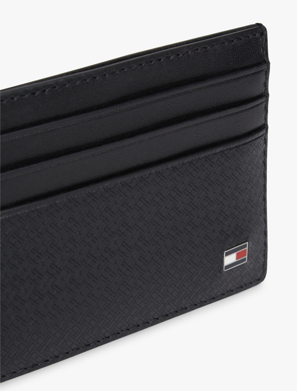 Embossed Flag Leather Credit Card Holder, Black, hi-res