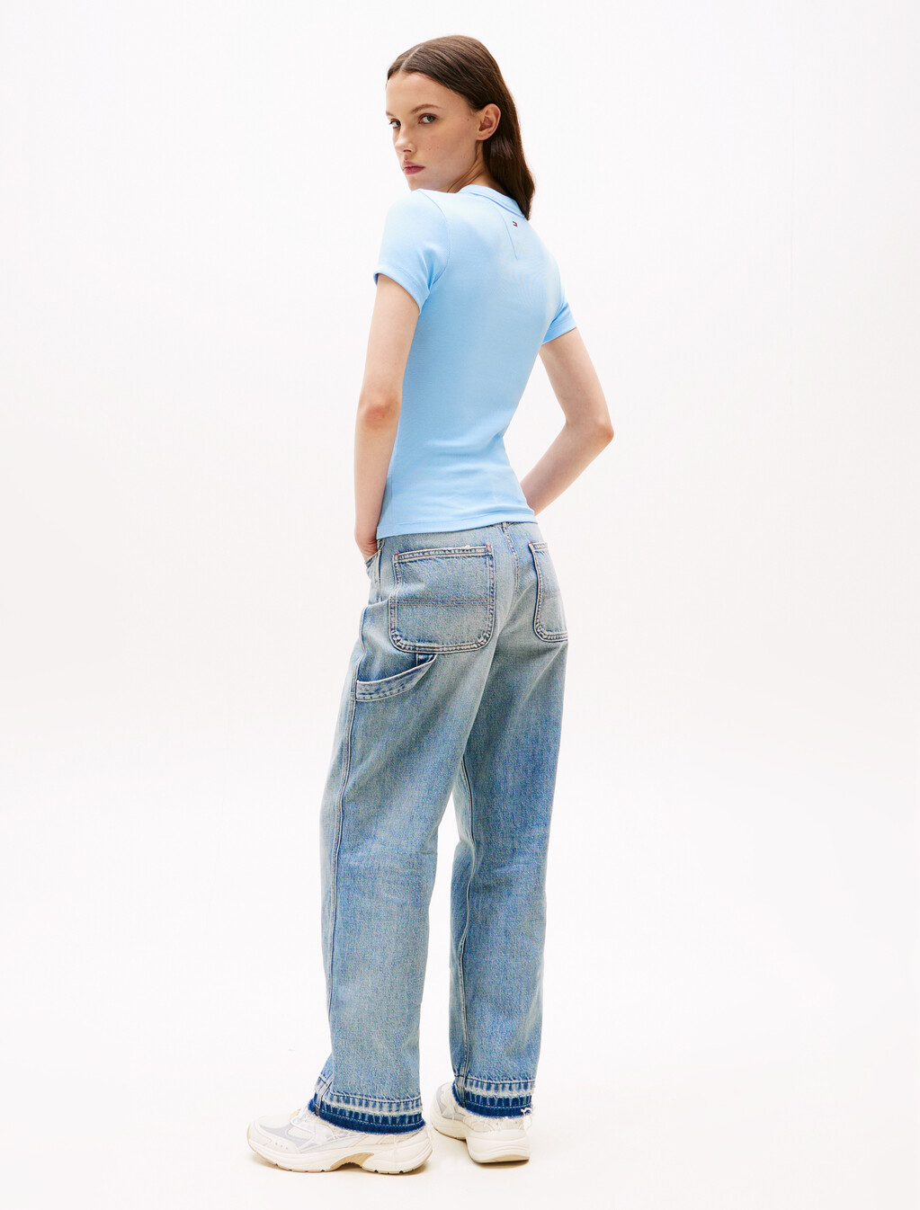 Script Logo Rib Knit T-Shirt, Light Powdery Blue, hi-res