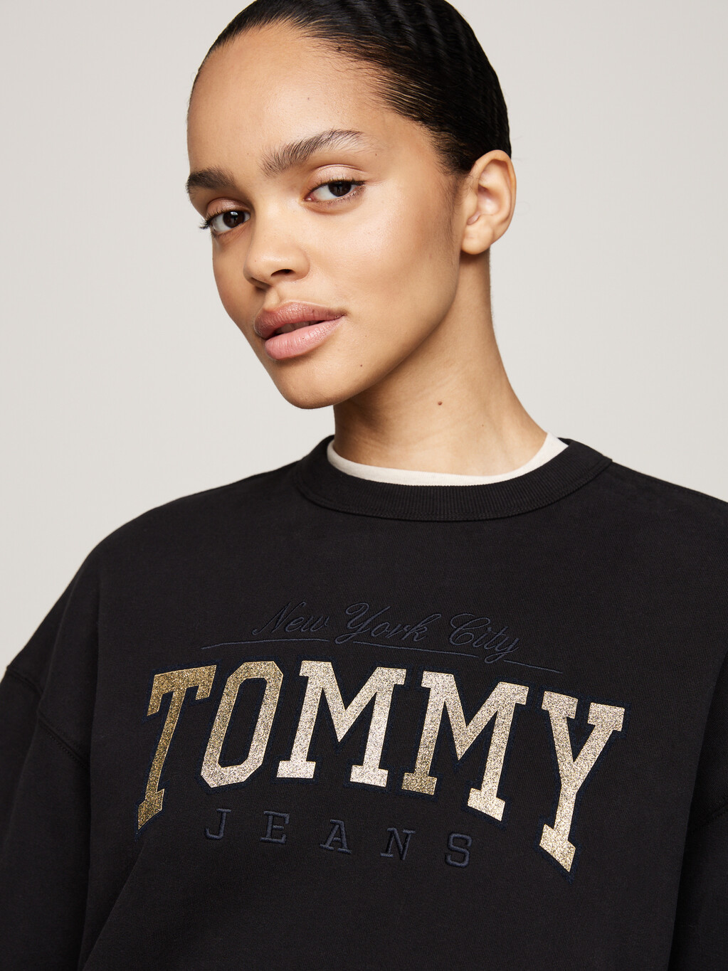 Glitter Logo Boxy Sweatshirt, Black, hi-res