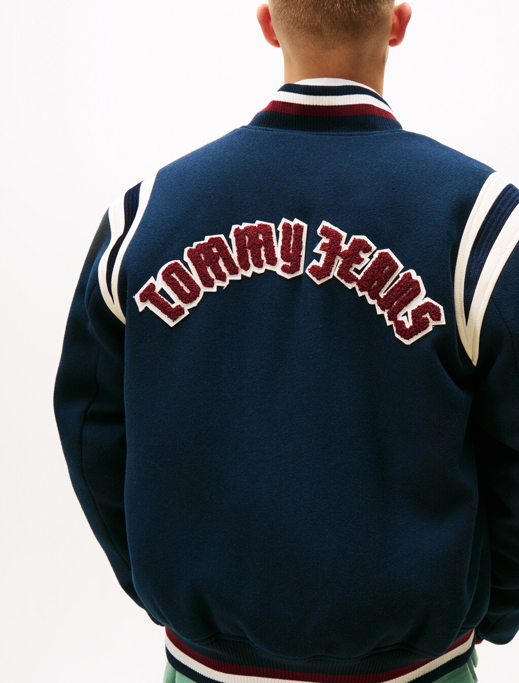 Varsity Logo Appliqué Bomber Jacket With Wool, Dark Night Navy, hi-res