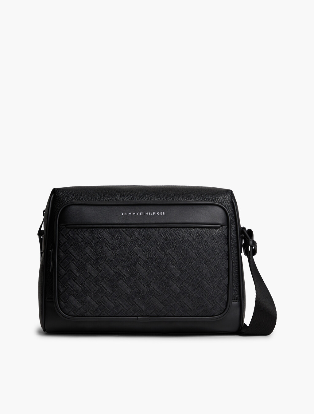 Modern Textured Flag Crossbody Messenger Bag, Black, hi-res