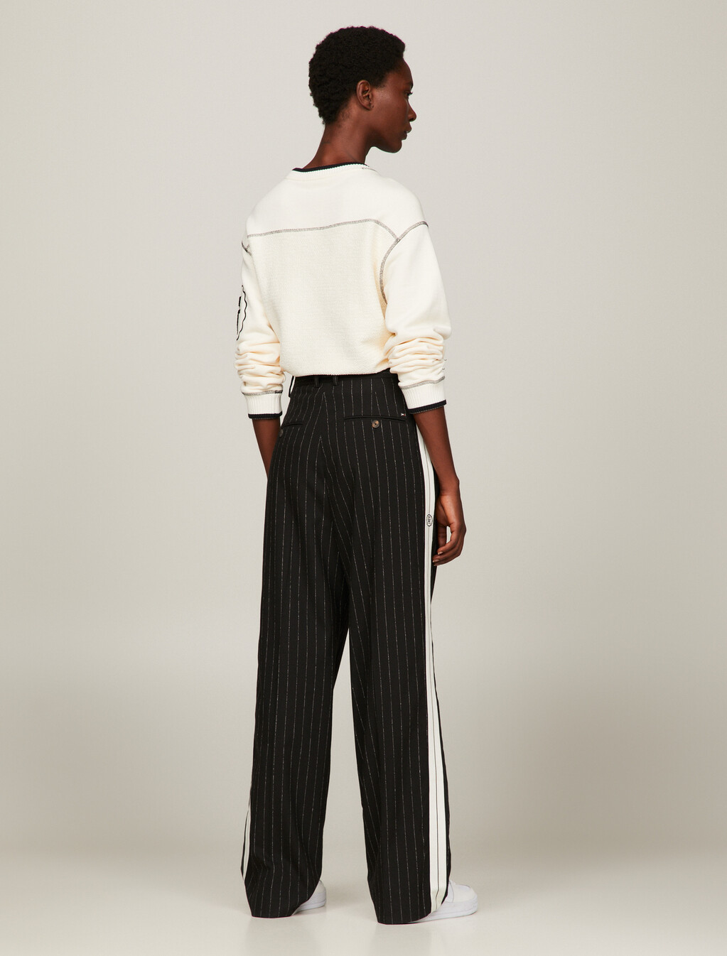 Pinstripe Straight Leg Relaxed Fit Trousers, Black Stripe, hi-res