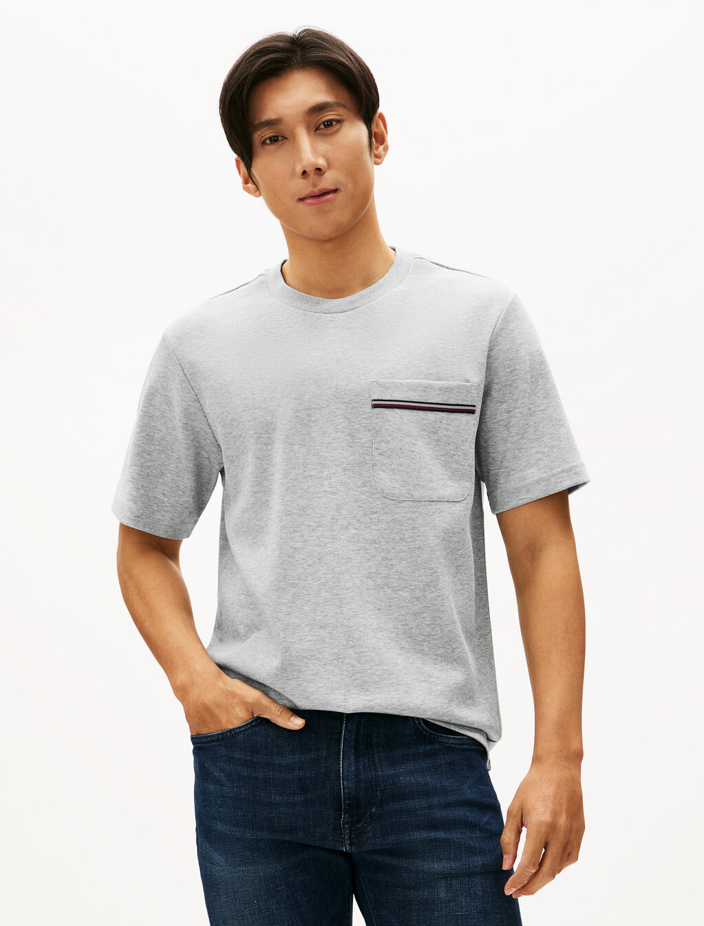 Cotton Pique Pocket T-Shirt, Light Grey Heather, hi-res