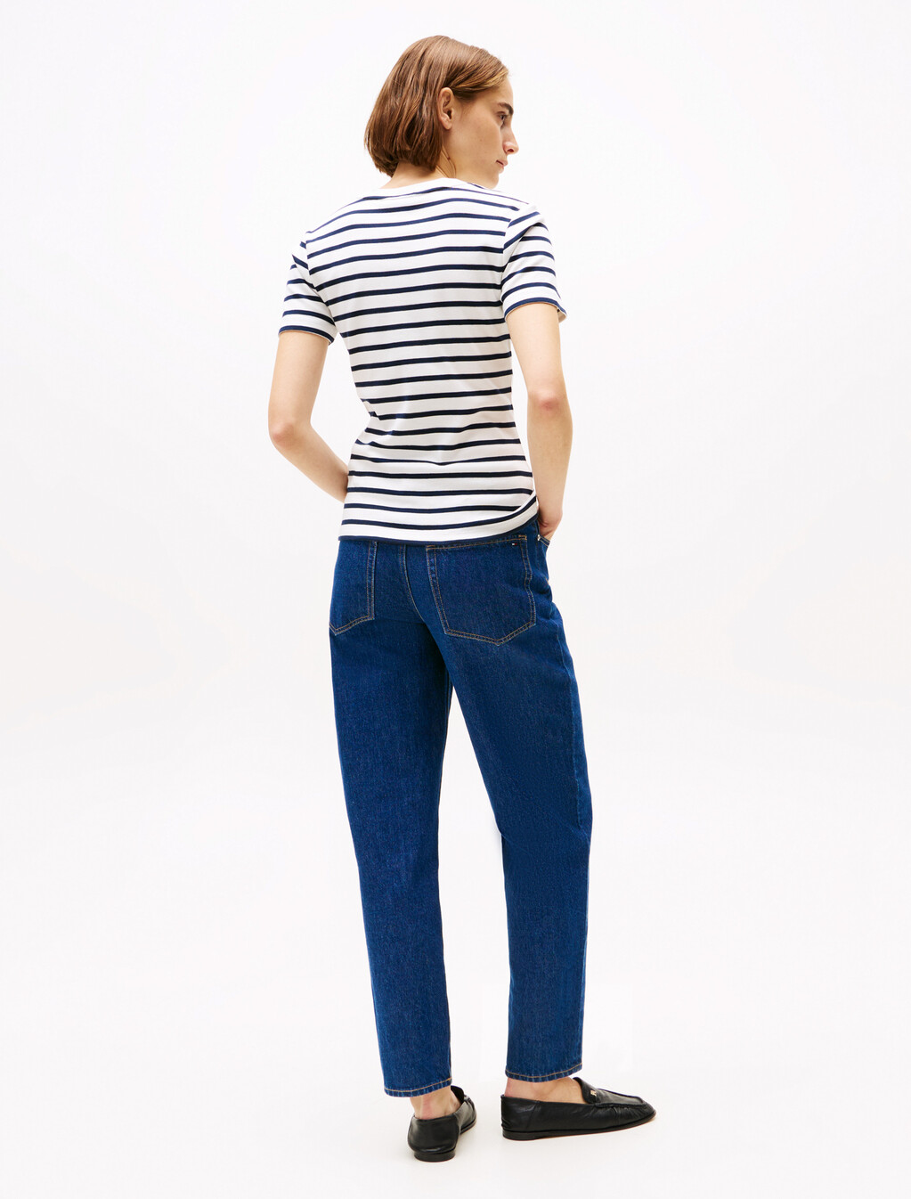 Flag Embroidery Ribbed Slim T-Shirt, Breton Dark Night Navy Stp, hi-res