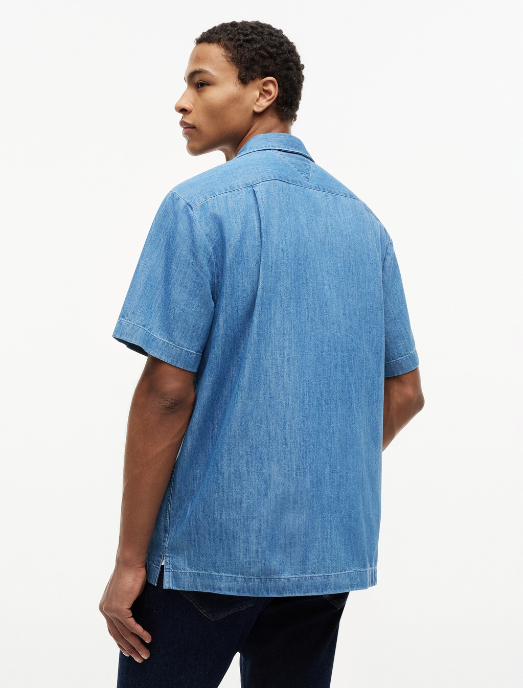 Relaxed Fit Short Sleeve Denim Shirt, Mid Blue Denim, hi-res