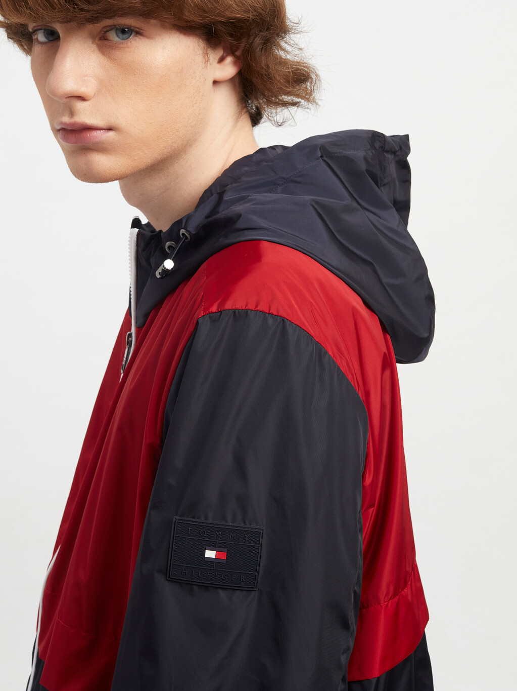 Packable Color Block Hooded Jacket, Desert Sky, hi-res