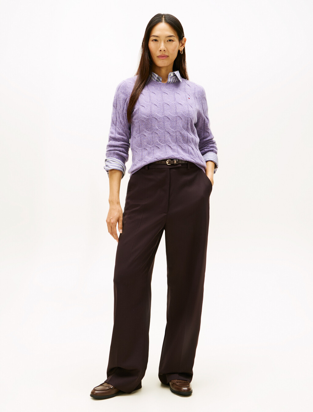 Pure Wool Cable Knit Jumper, Lilac Heather, hi-res