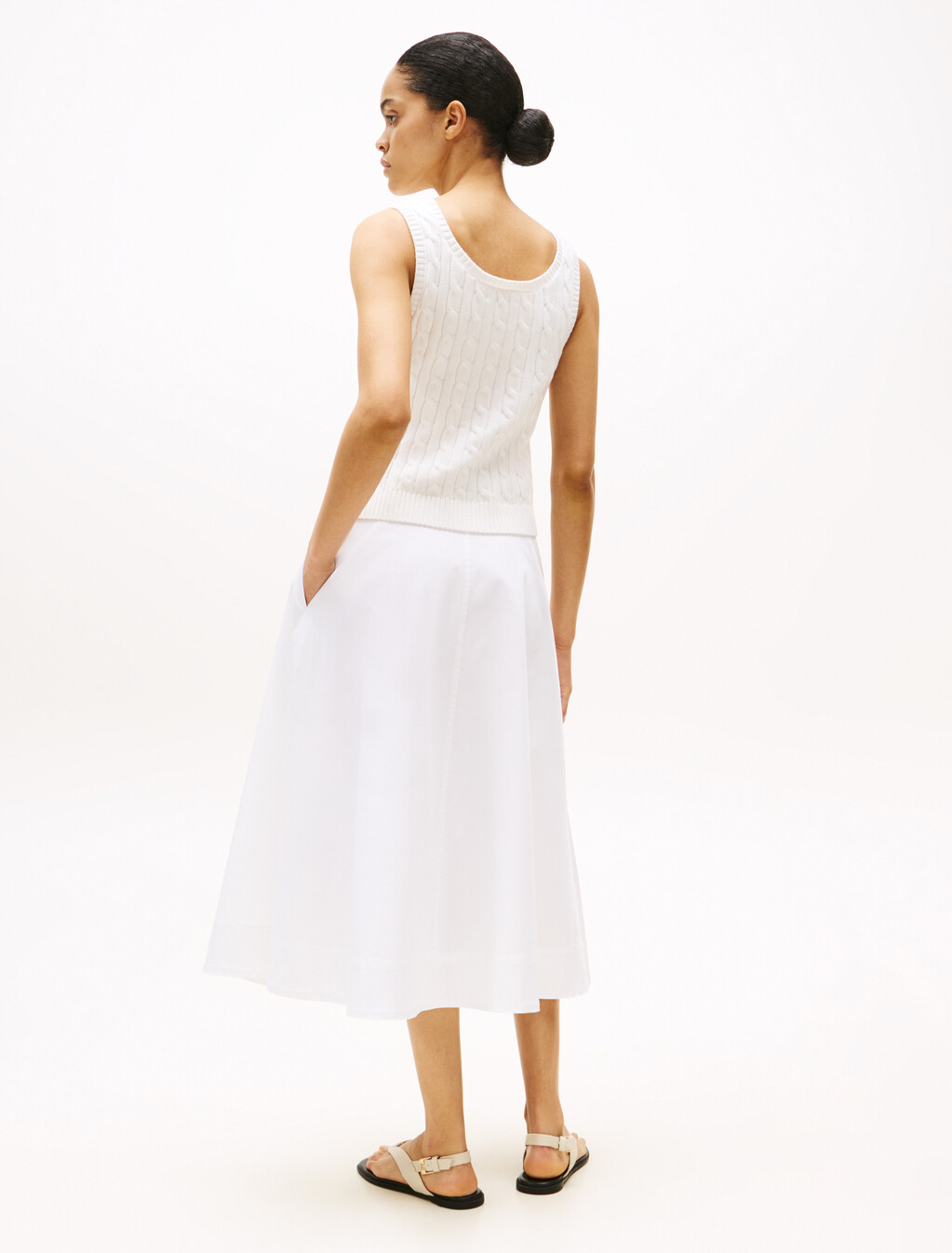 Cable Knit Sleeveless Sweater, Ecru, hi-res