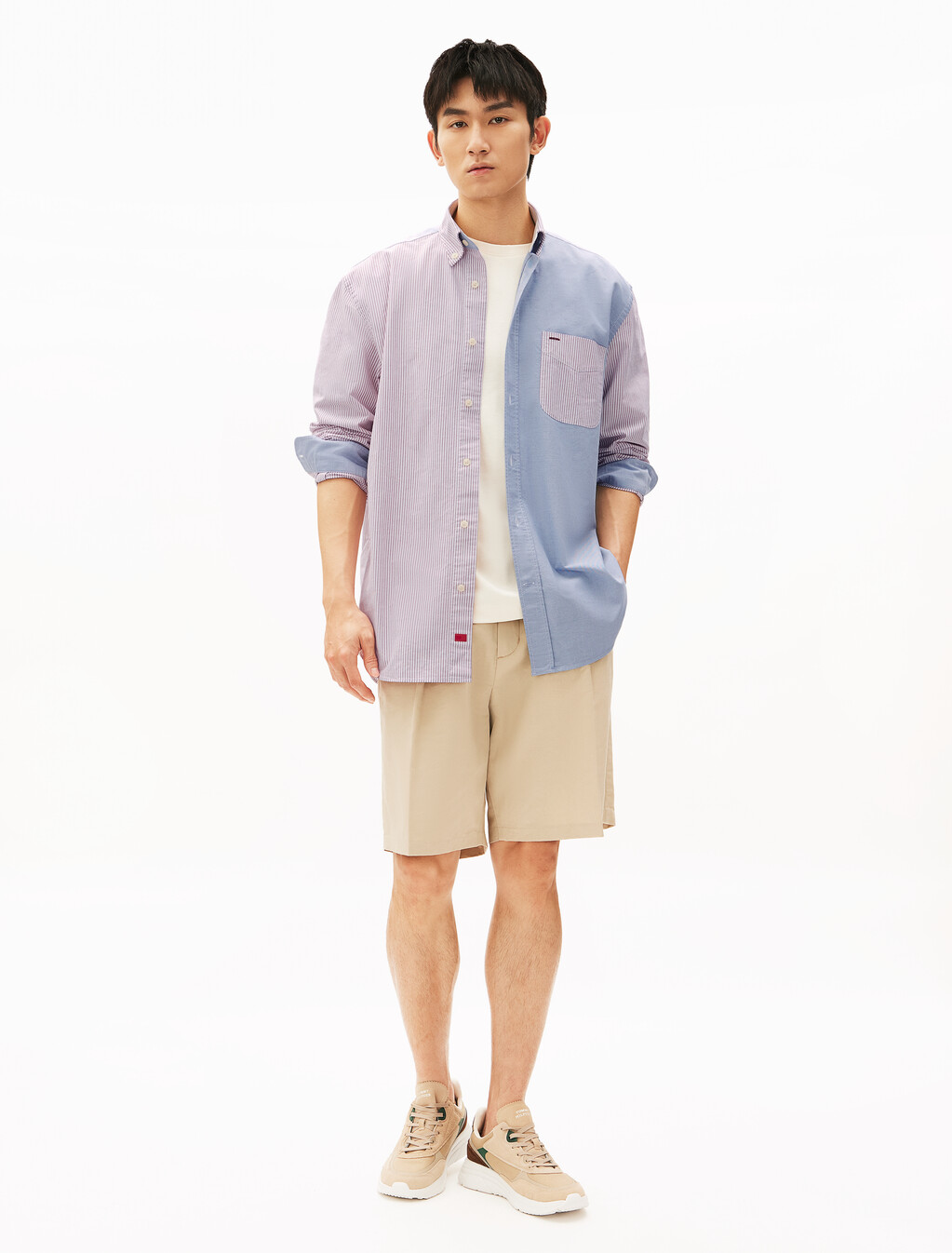 Color Block Boxy Shirt, Medium Red/Desert Sky, hi-res