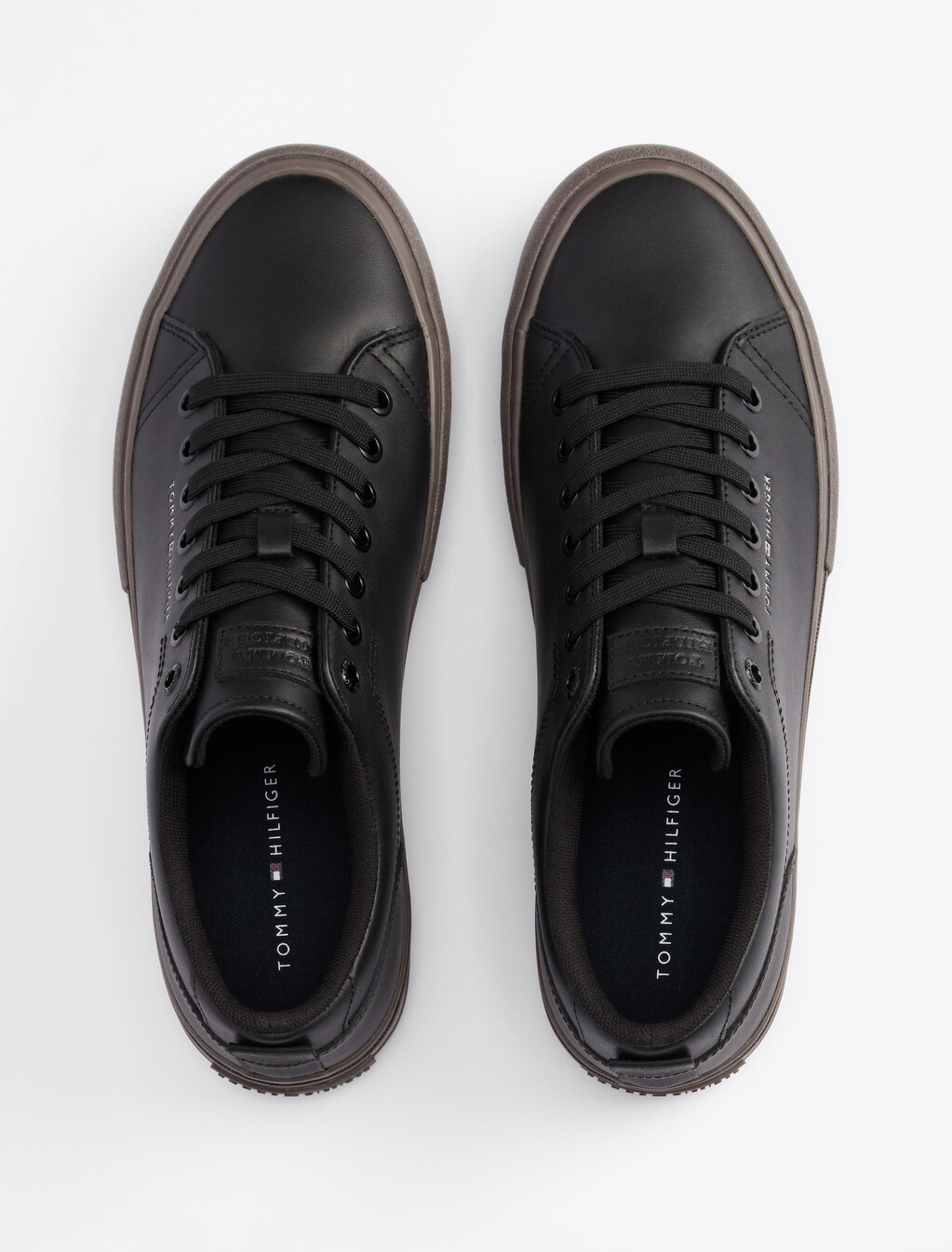 Leather Logo Lace-Up Trainers, Black, hi-res