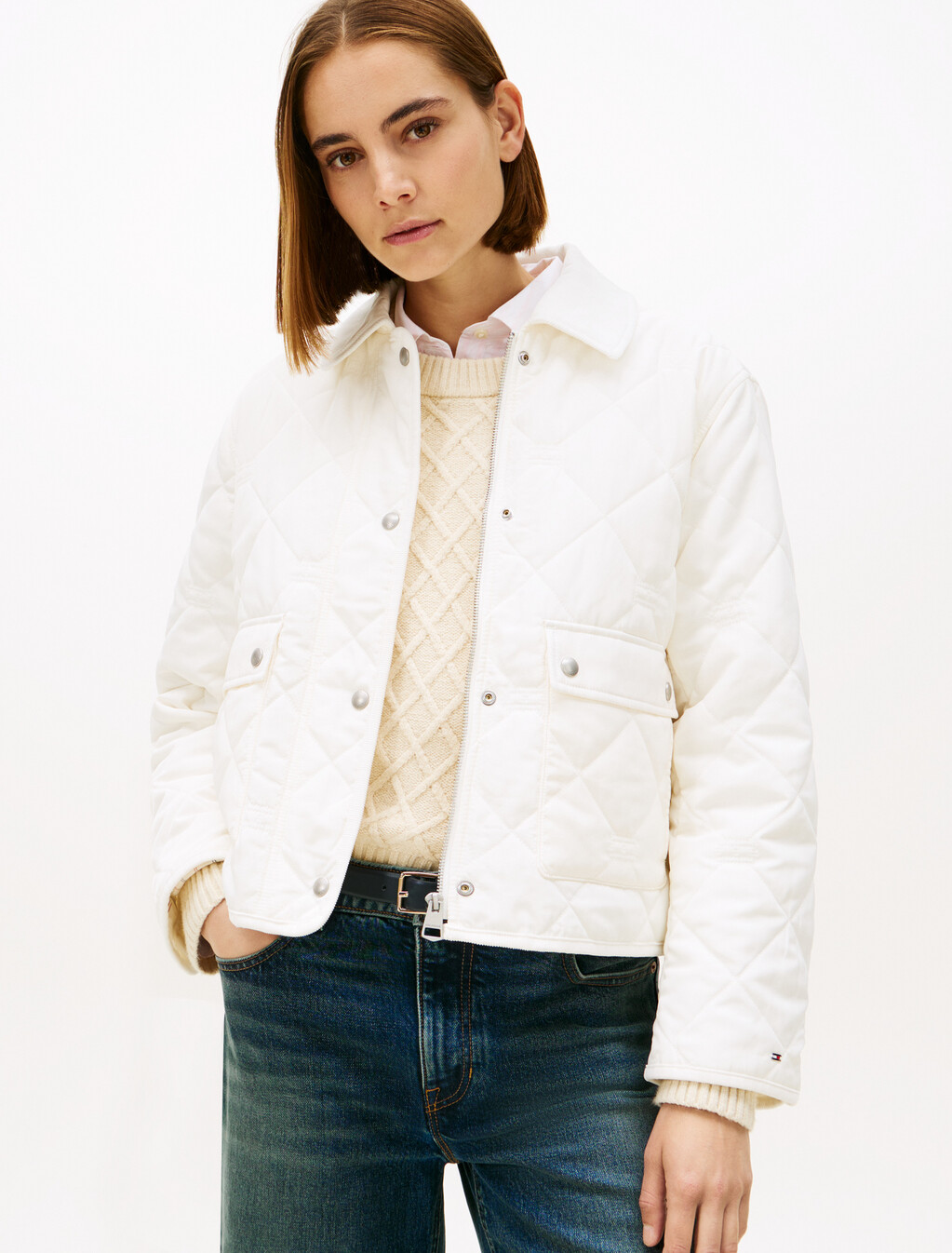Padded Flag Quilted Water Repellent Jacket, Ivory Silk, hi-res