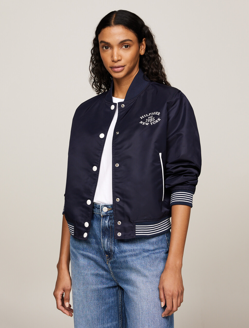 Varsity Water Repellent Bomber Jacket, Desert Sky, hi-res