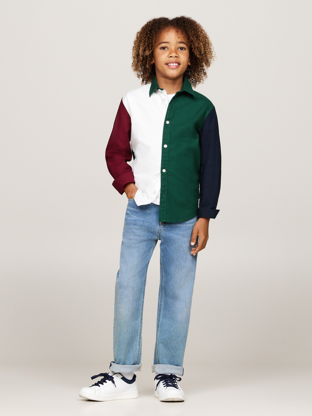 Boys Color Block Shirt, Ornamental Green / Rouge / Blue, hi-res