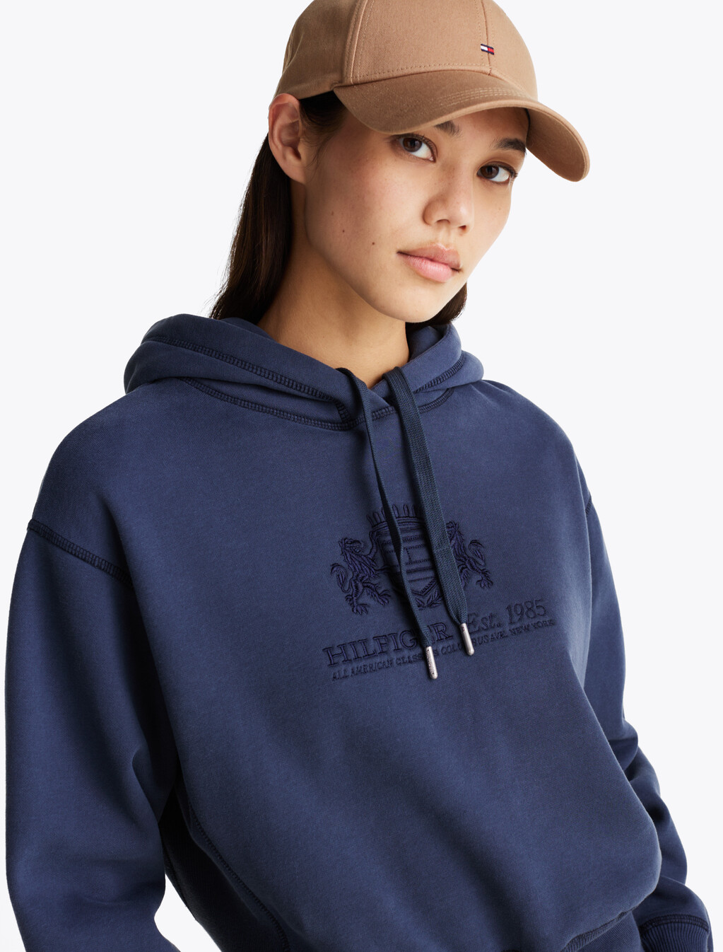 Logo Embroidery Drawstring Fleece Hoody, Military Denim, hi-res