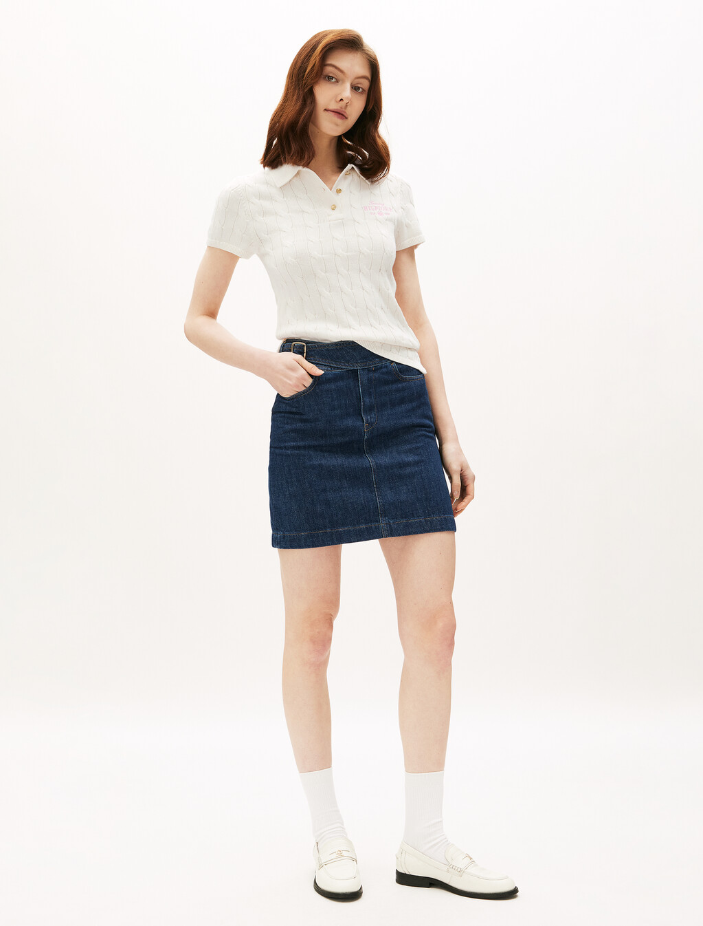 Asia Fit Cable Knit Slim Polo, Ivory Petal, hi-res