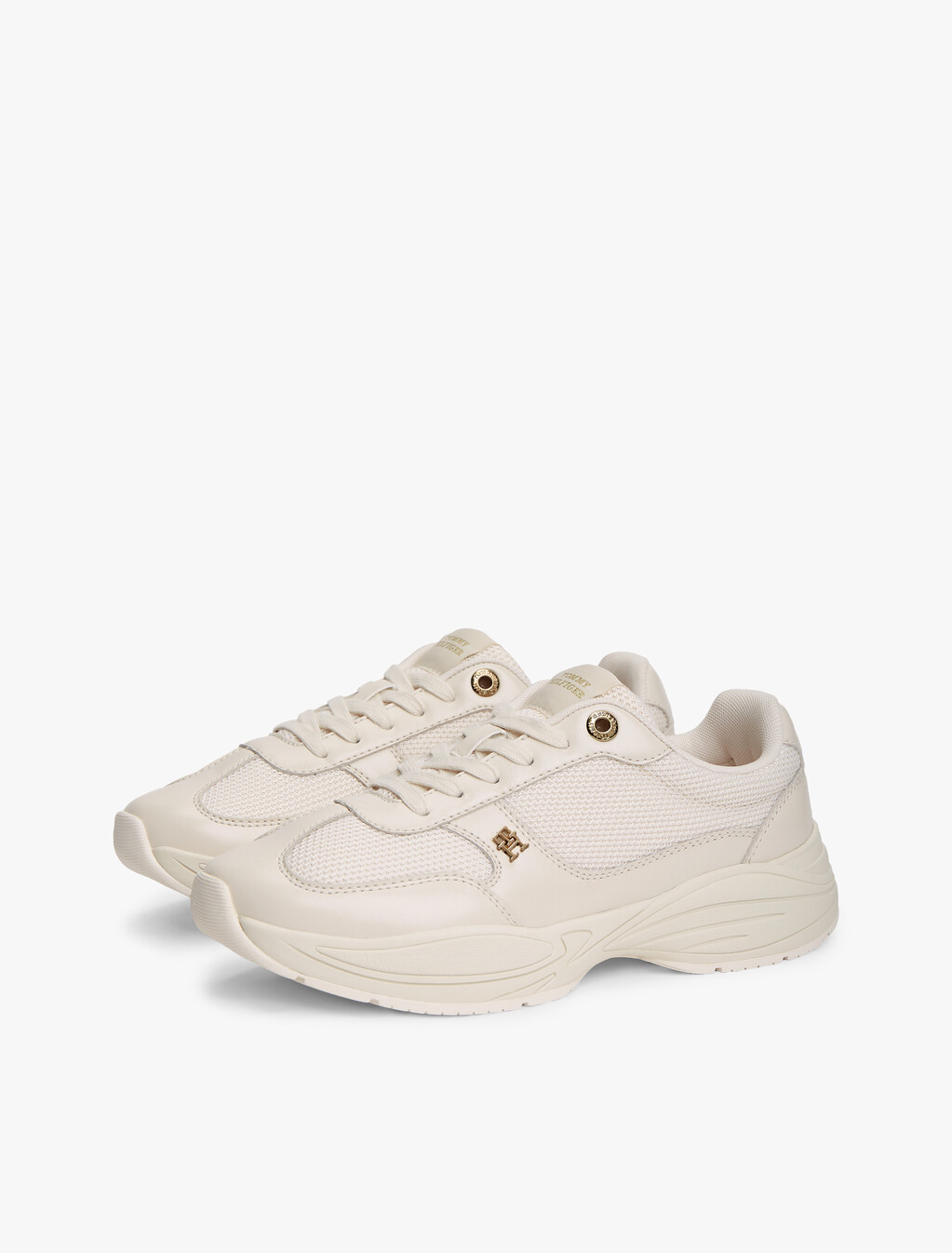 TH Monogram Mixed Texture Leather Trainers, Soft Cream, hi-res