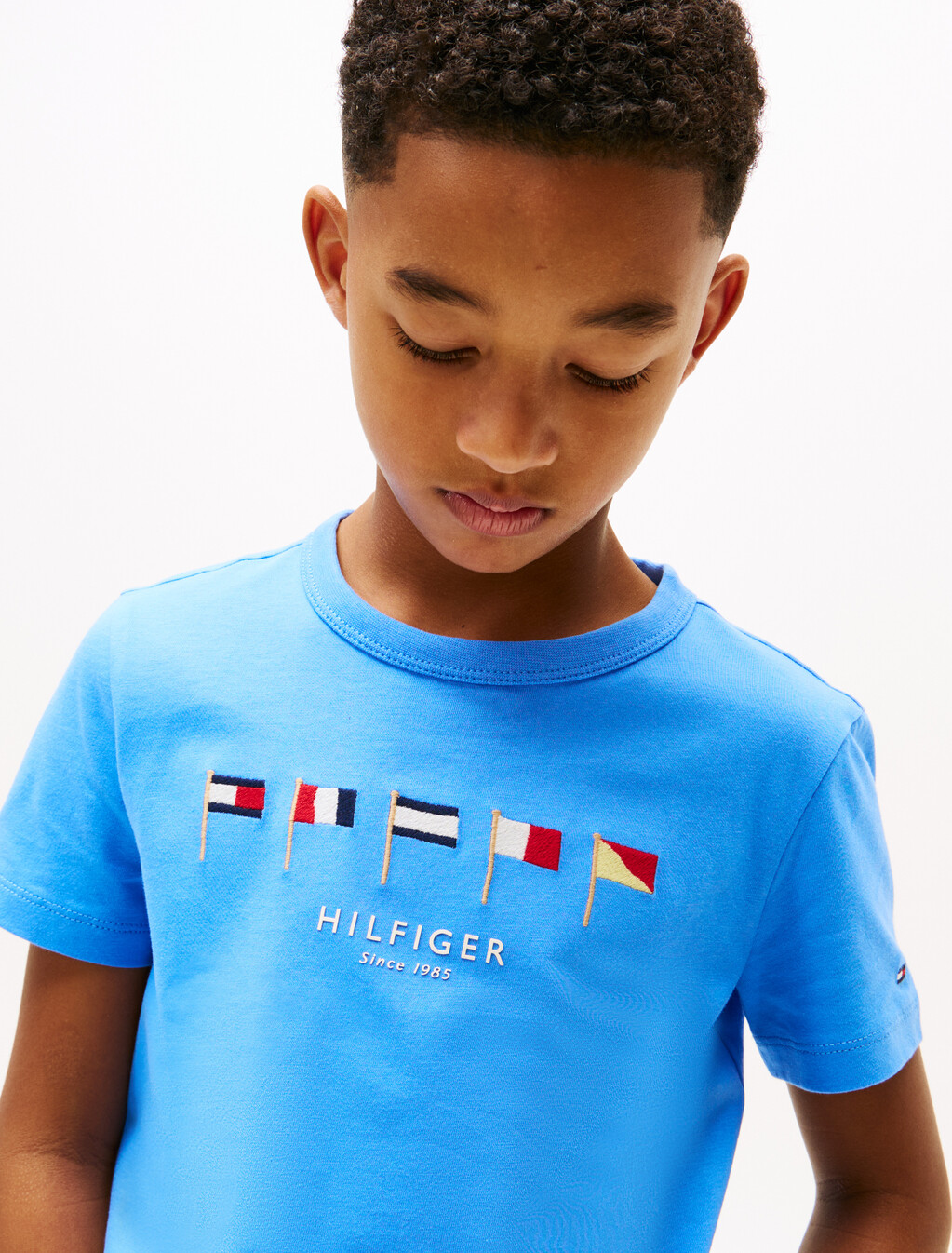 Multi-Flag Embroidery Crew Neck T-Shirt, Blue Spell, hi-res