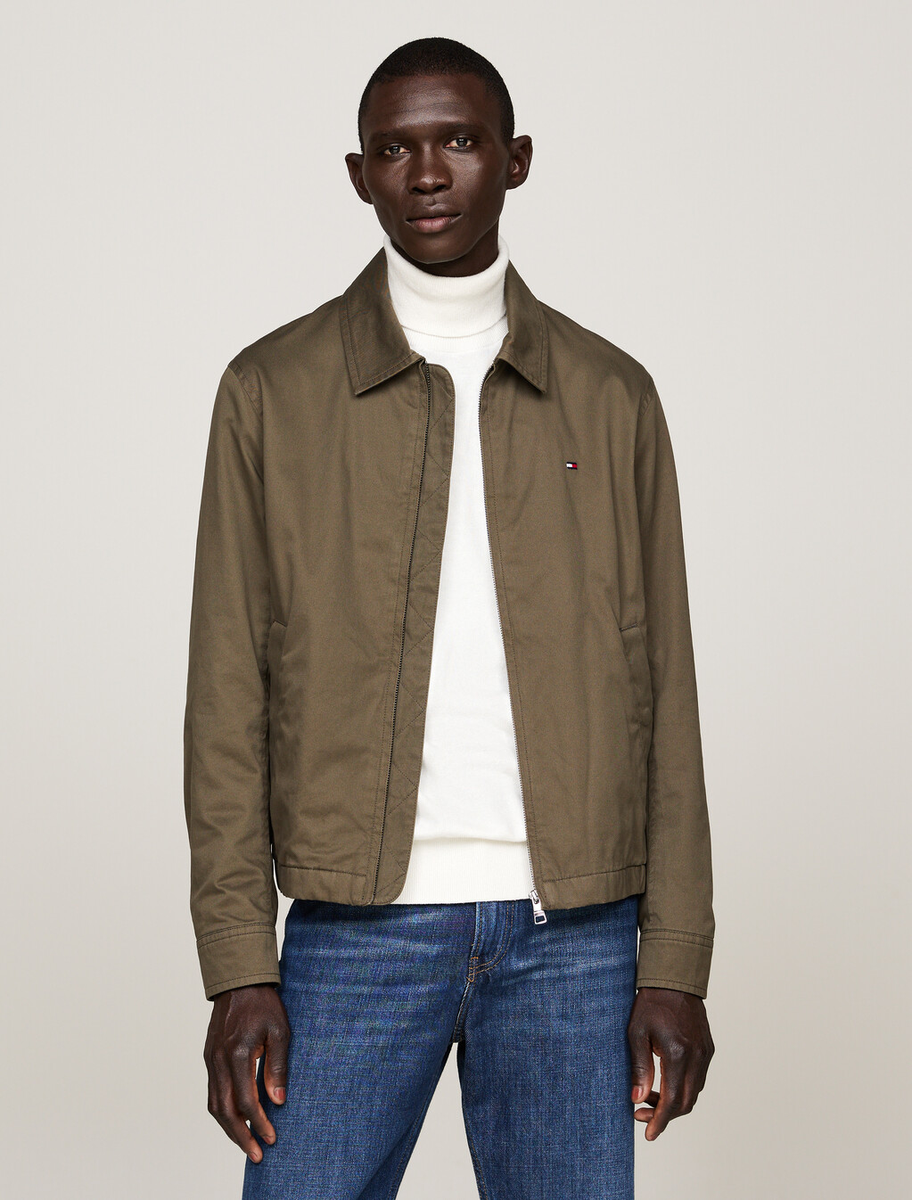 Flag Embroidery Cotton Ivy Jacket, Army Green, hi-res