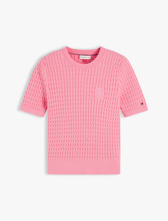 Cable Knit Crest Short Sleeve Jumper
