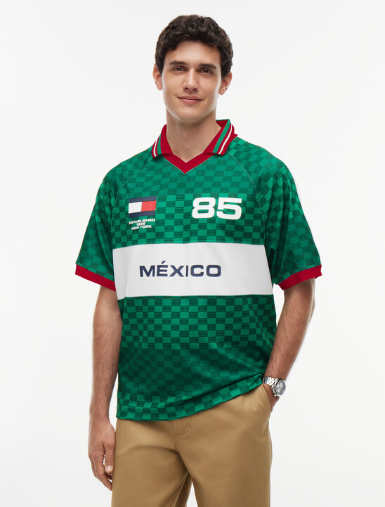 Geometric Flag Print Short Sleeve Rugby Shirt