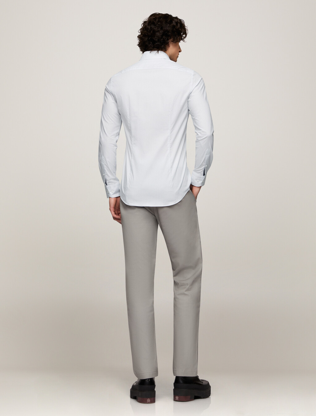 Stretch Micro Print Slim Shirt, Optic White / Multi, hi-res