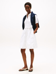 Broderie Anglaise Short Sleeve Shirt Dress, Th Optic White, hi-res
