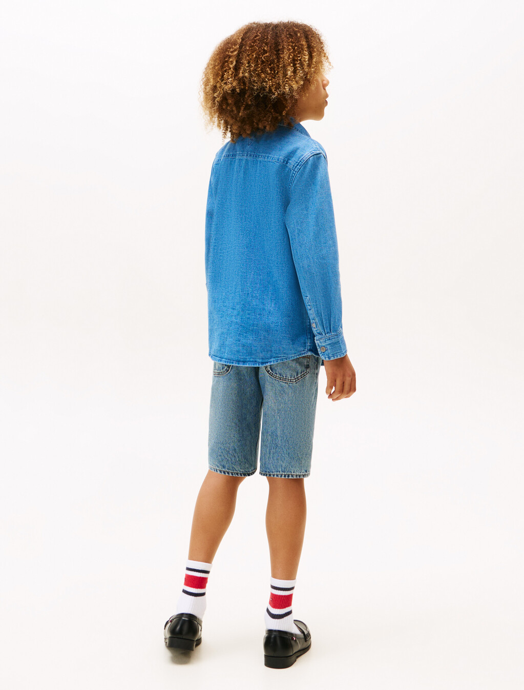 中度水洗牛仔襯衫, Denim Medium Blue, hi-res