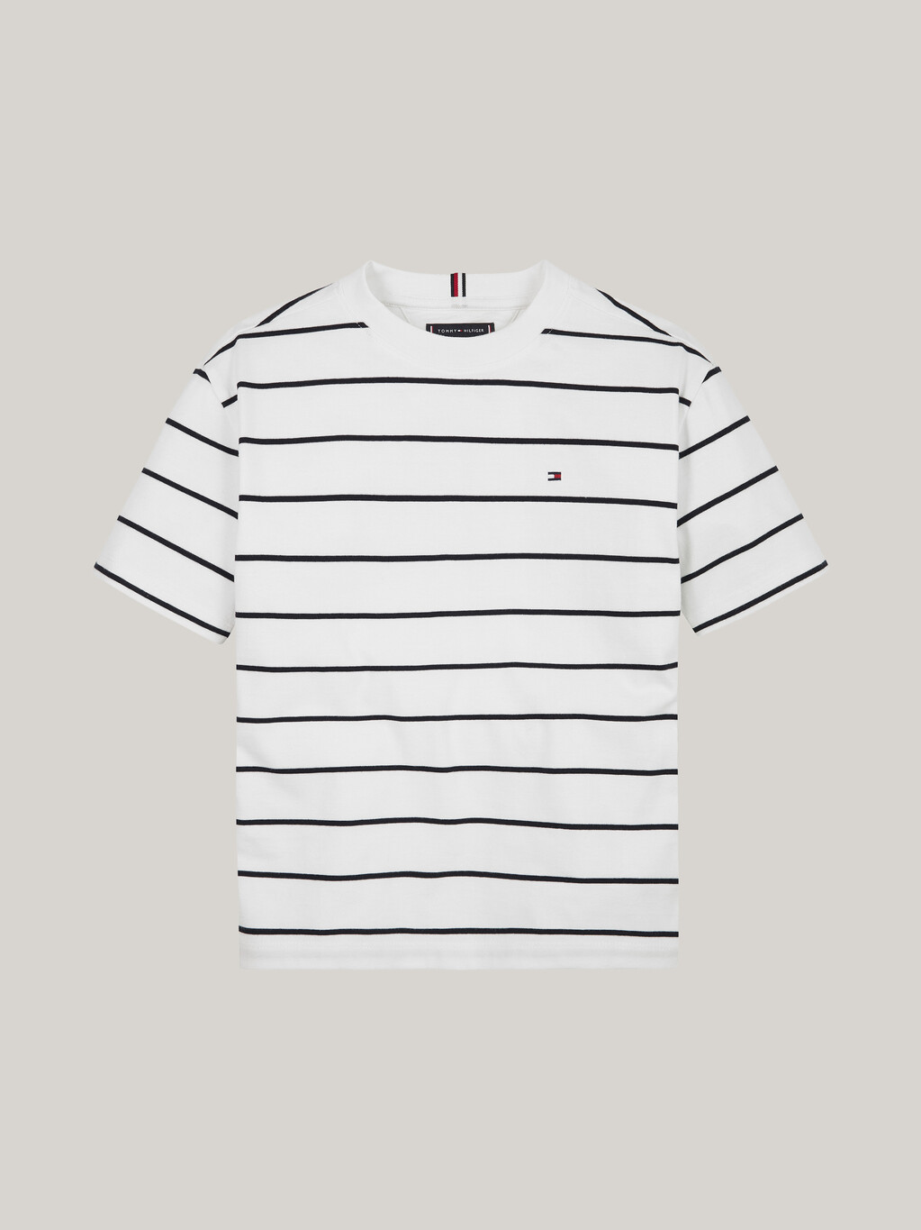 Stripe Flag Embroidery T-Shirt, White Base/Blue Stripe, hi-res